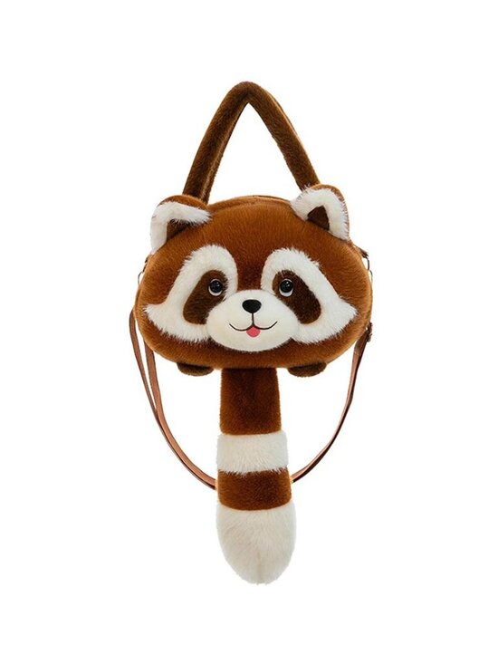 Tigerstars Brown Cute Plush Racoon Fashion Backpack Crossbody Bag